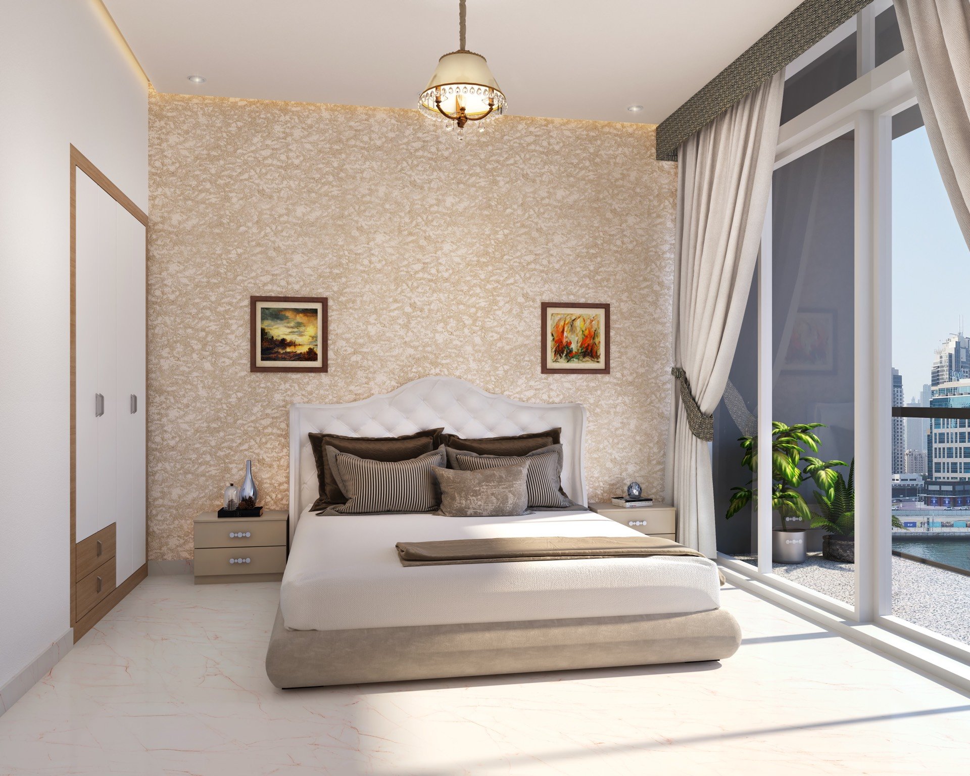 1-bedroom master bedroom in BAYZ 101 Business Bay - spacious luxury apartment bedroom with modern design and built-in wardrobes