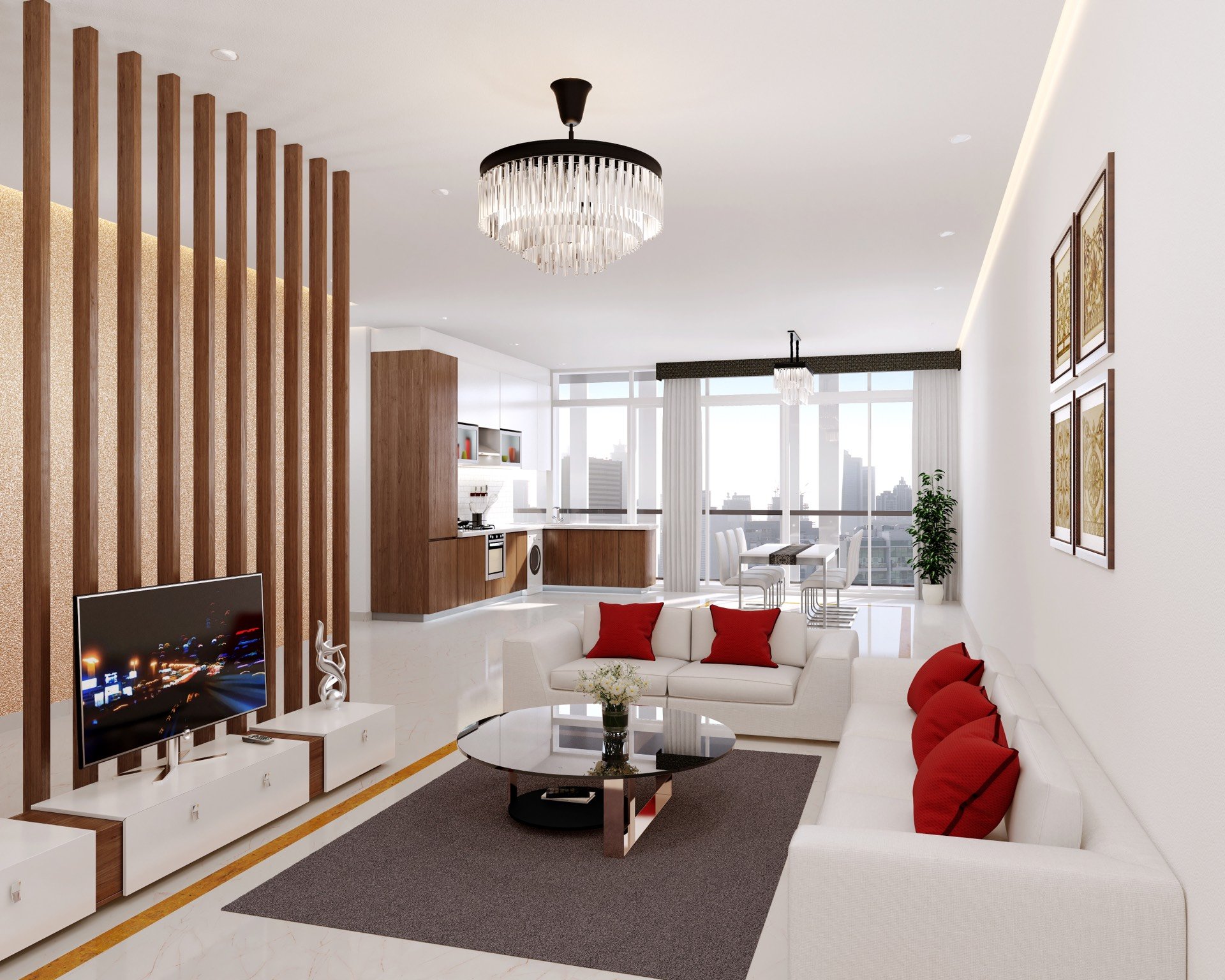 2-bedroom apartment living room in BAYZ 101 Dubai - spacious open-plan layout with premium furniture and Dubai skyline views
