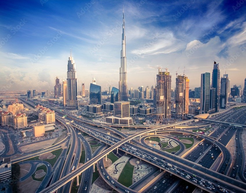 Luxury Dubai skyline featuring Burj Khalifa and modern high-rise residential towers